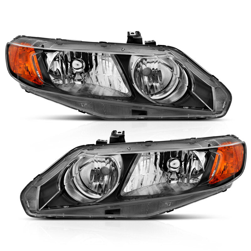 ANZO 2006-2011 Honda Civic 4 Door Crystal Headlight Black Amber (OE Replacement)-SR1 Performance