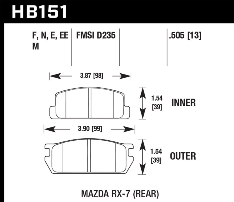 Hawk 81-85 Mazda RX-7 Blue 9012 Rear Race Brake Pads-SR1 Performance
