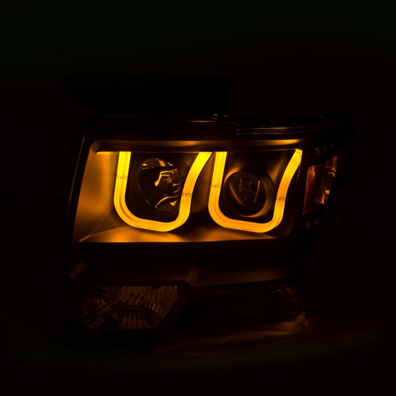 ANZO 2009-2014 Ford F-150 Projector Headlights w/ U-Bar Switchback Black w/ Amber-SR1 Performance