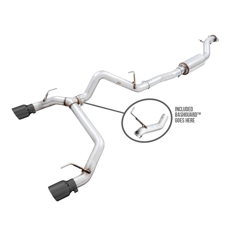 AWE Tuning 2021+ Ford Bronco 0FG Dual Rear Exit Exhaust w/Diamond Black Tips & Bash Guard-SR1 Performance