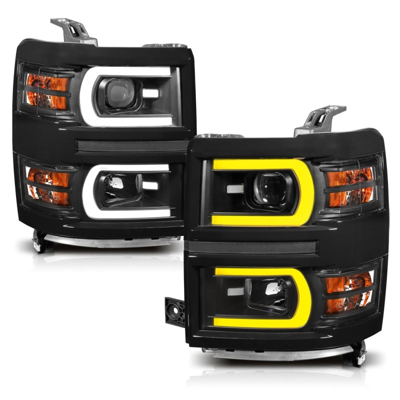 ANZO 14-15 Chevrolet Silverado 1500 Projector Headlights w/ Plank Style Switchback Black w/ Amber-SR1 Performance