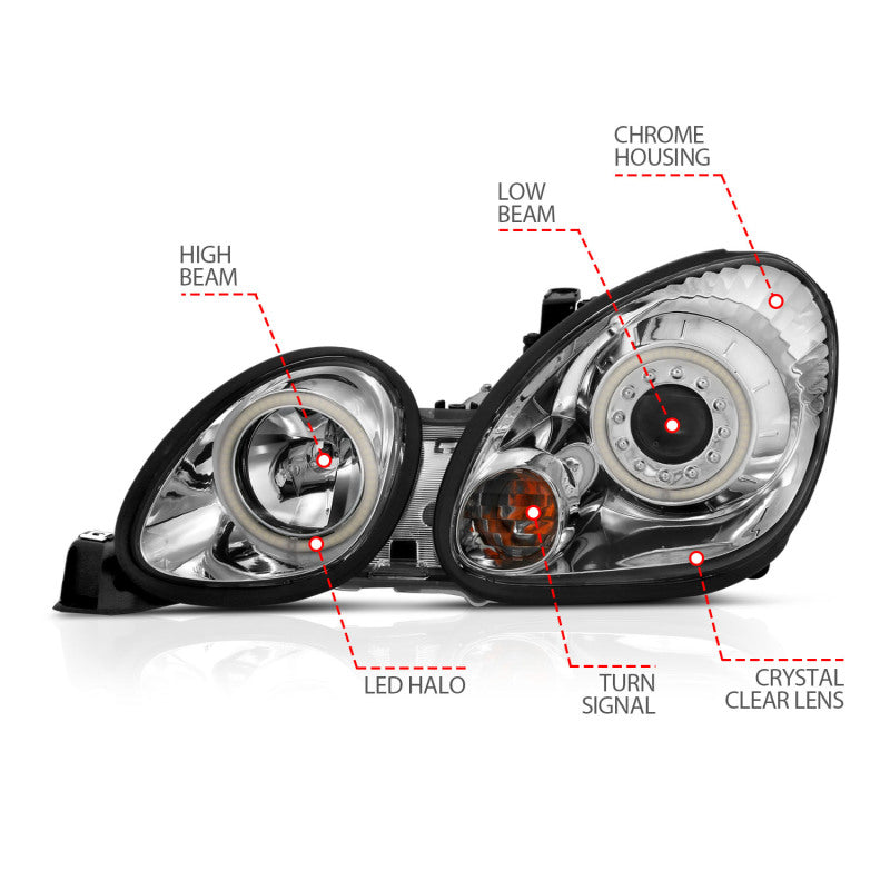 ANZO 1998-2005 Lexus Gs300 Projector Headlights w/ Halo Chrome-SR1 Performance