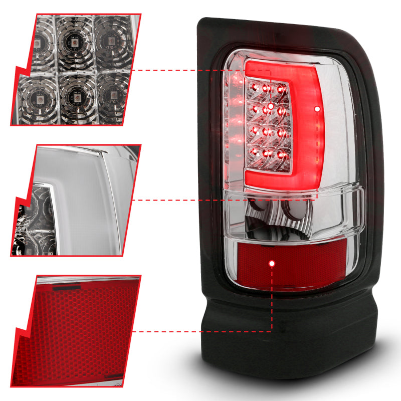 ANZO 1994-2001 Dodge Ram 1500 LED Taillights Plank Style Chrome w/ Clear Lens-SR1 Performance