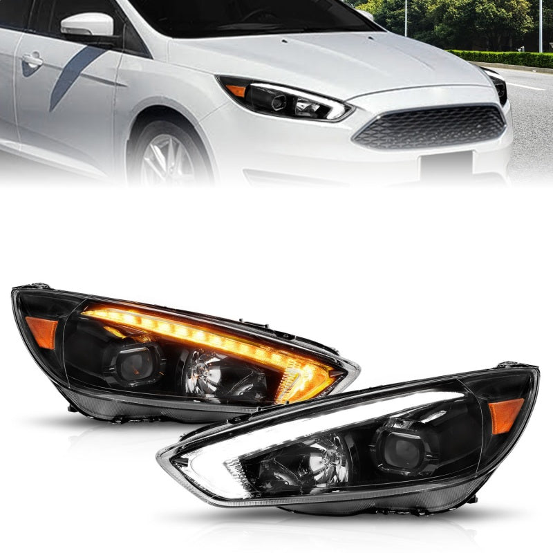 ANZO 15-18 Ford Focus Projector Headlights - w/ Light Bar Switchback Black Housing-SR1 Performance