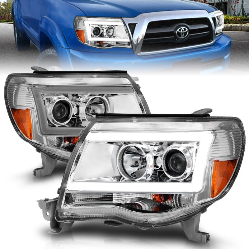 ANZO 2005-2011 Toyota Tacoma Projector Headlights w/ Light Bar Chrome Housing-SR1 Performance