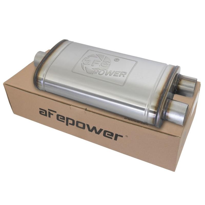 aFe MACHForce XP SS Muffler 3in Center Inlet / 3in Offset Outlet 22in L x 11in W x 6in H Body-SR1 Performance
