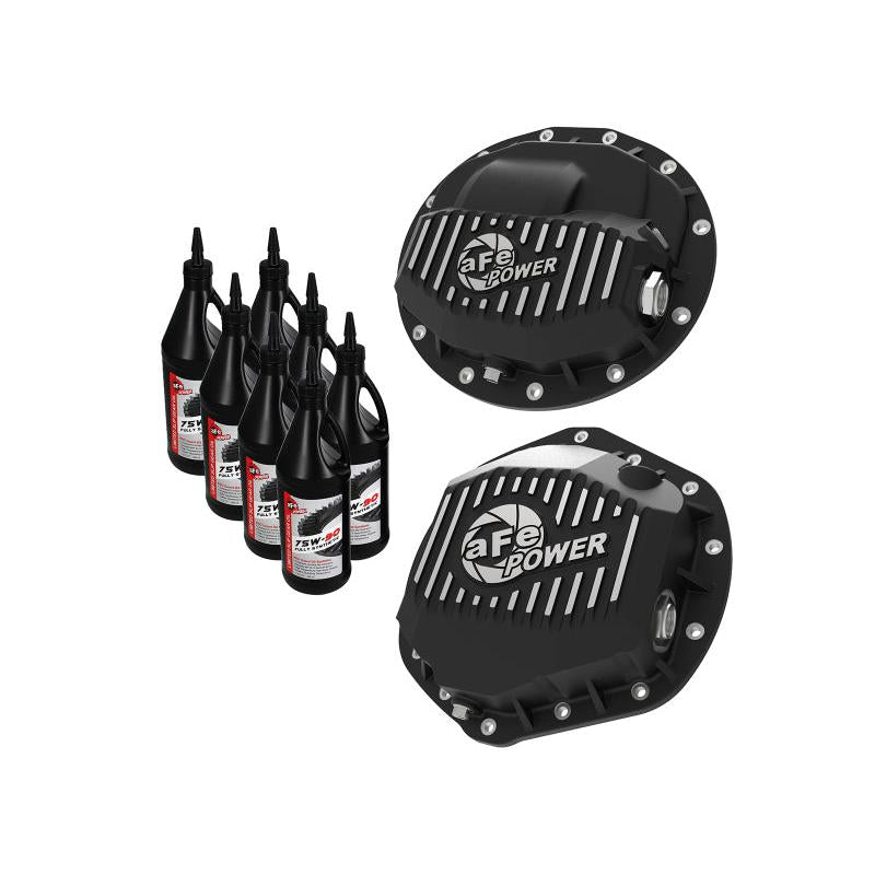 aFe Pro Series F&R Differential Cover Black w/ Machined Fins 13-18 RAM 6.7L w/ 75W90 Synth Gear Oil-SR1 Performance