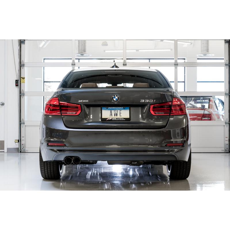 AWE Tuning BMW F3X 28i / 30i Touring Edition Axle-Back Exhaust Single Side - 80mm Silver Tips-SR1 Performance