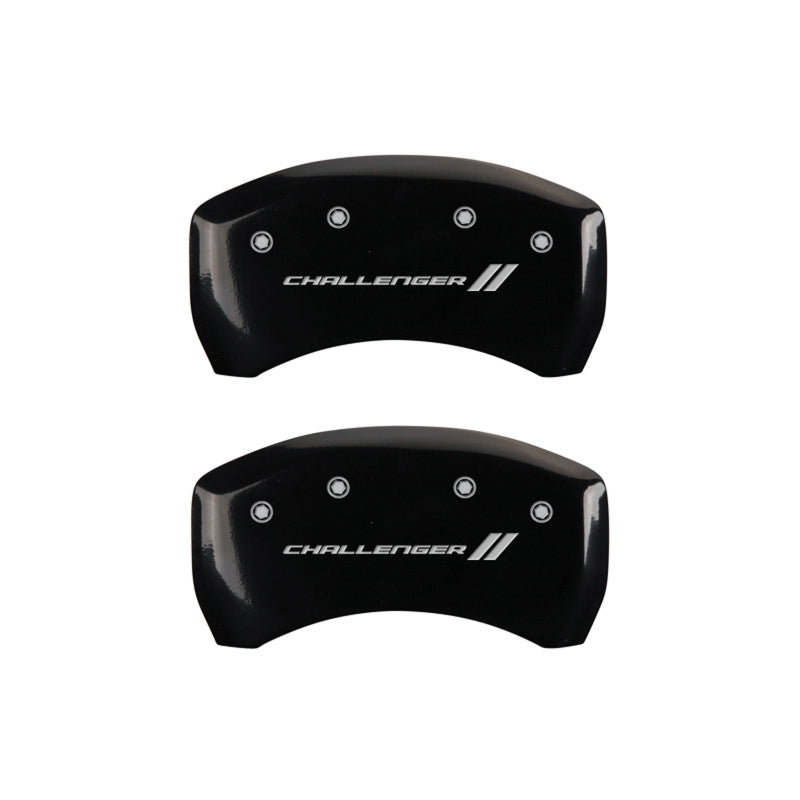 MGP 4 Caliper Covers Engraved Front & Rear With stripes/Challenger Black finish silver-SR1 Performance