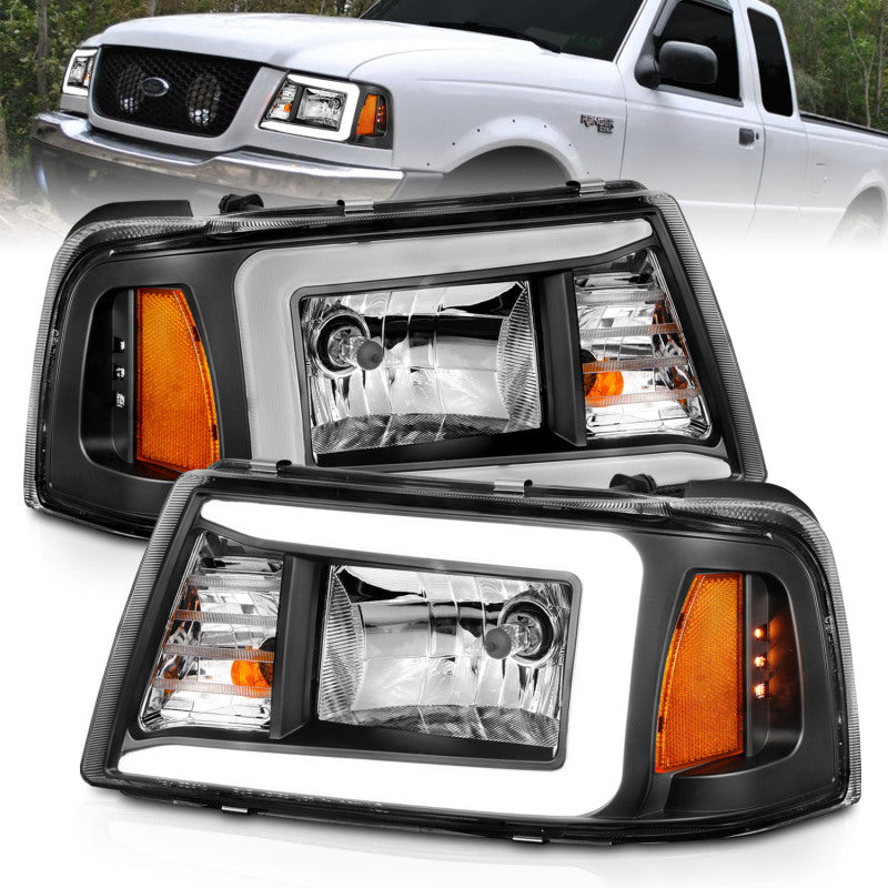 ANZO 2001-2011 Ford Ranger Crystal Headlights w/ Light Bar Black Housing-SR1 Performance
