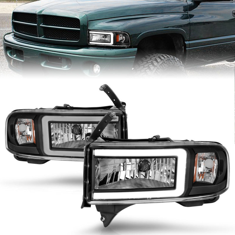 ANZO 94-02 Dodge RAM Crystal Headlight - w/ Light Bar Black Housing-SR1 Performance