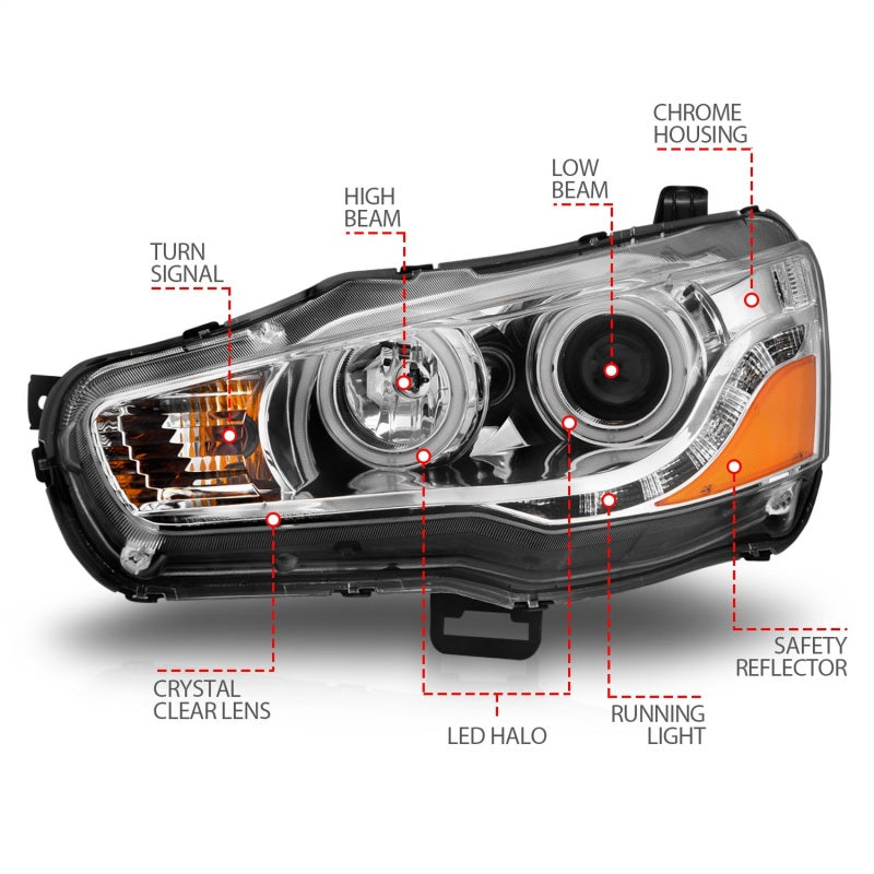 ANZO 2008-2015 Mitsubishi Lancer Projector Headlights w/ Halo Chrome (CCFL)-SR1 Performance