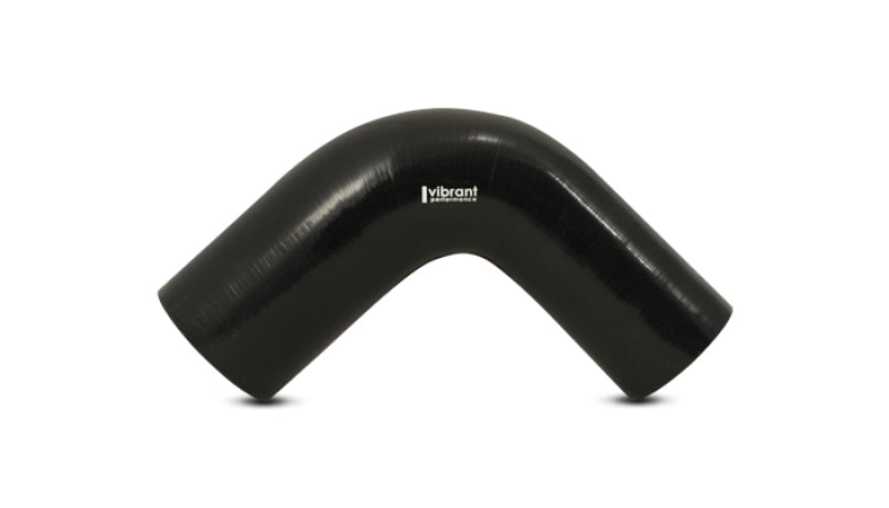 Vibrant 2.75in ID x 3.5in ID x 4in Long Gloss Black Silicone 90 Degree Transition Elbow