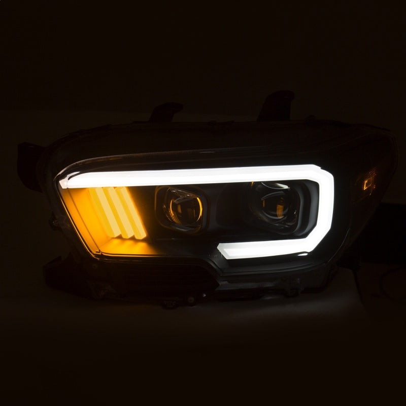 ANZO 2016-2017 Toyota Tacoma Projector Headlights w/ Plank Style Design Black/Amber w/ DRL-SR1 Performance