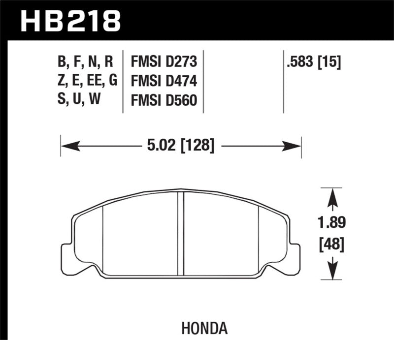 Hawk 84-85 Honda Accord / 88-00 Civic / 88-91 CRX 15mm DTC-60 Front Race Brake Pads-SR1 Performance