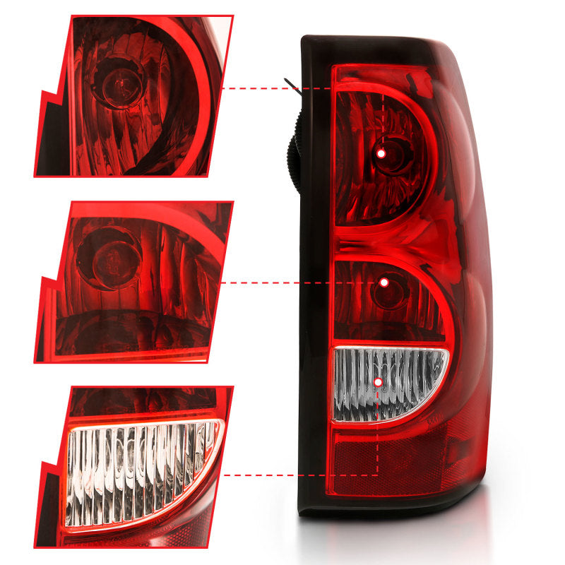 ANZO 2004-2007 Chevy Silverado Taillight Red/Clear Lens w/Black Trim (OE Replacement)-SR1 Performance