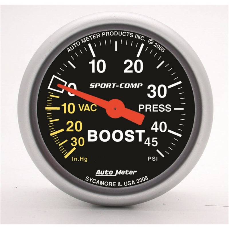 Autometer Sport-Comp 52mm 45 PSI Mechanical Boost Gauge-SR1 Performance