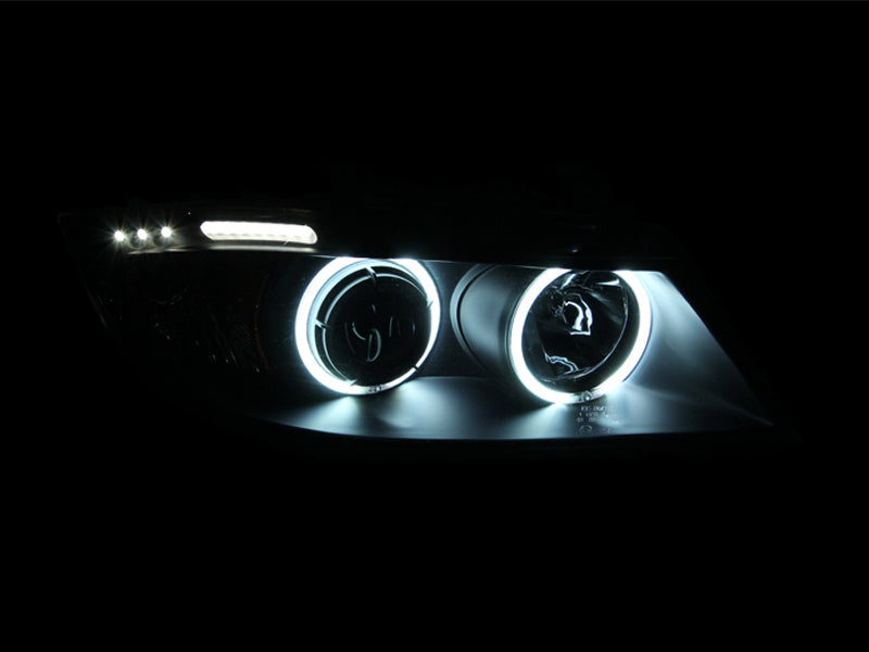 ANZO 2006-2008 BMW 3 Series E90-E91 Projector Headlights w/ Halo w/ LED Bar Black (CCFL)-SR1 Performance