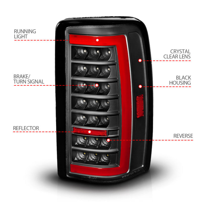 ANZO 00-06 Chevrolet Tahoe / GMC Yukon Full LED Taillights w/ Lightbar Black Housing/Clear Lens-SR1 Performance
