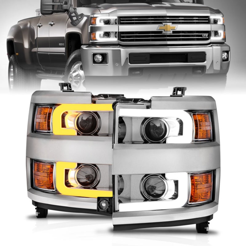 ANZO Projector Headlights 15-17 Chevrolet Silverado 2500HD / 3500HD Chrome w/ Chrome Rim-SR1 Performance
