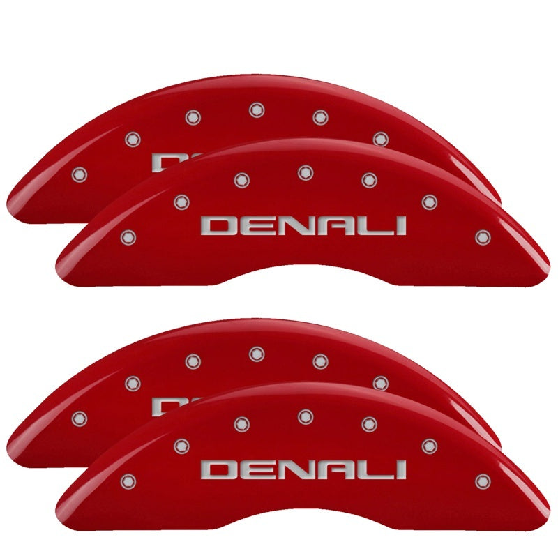 MGP 4 Caliper Covers Engraved Front & Rear Red Finish Silver Characters for 20-22 GMC Sierra 2500HD-SR1 Performance