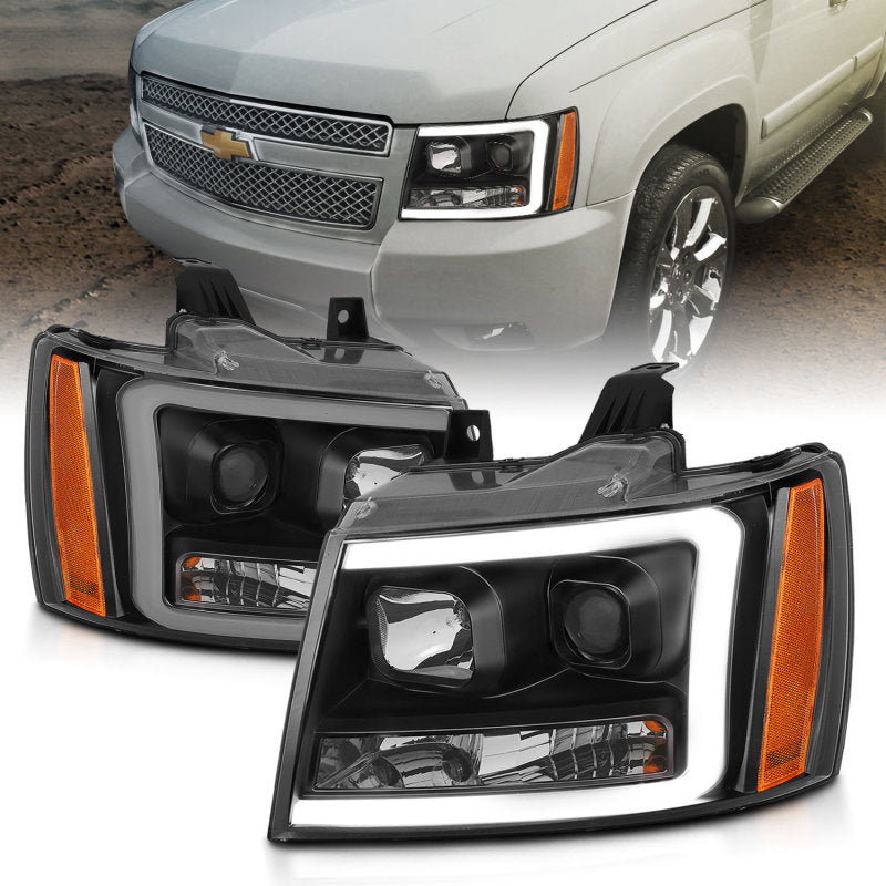 ANZO 07-14 Chevy Tahoe Projector Headlights w/ Plank Style Design Black w/ Amber-SR1 Performance