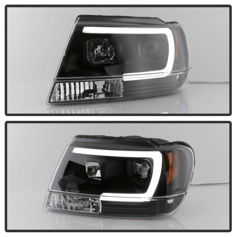 Spyder 99-04 Jeep Grand Cherokee Projector Headlights - Light Bar DRL LED - Black-SR1 Performance