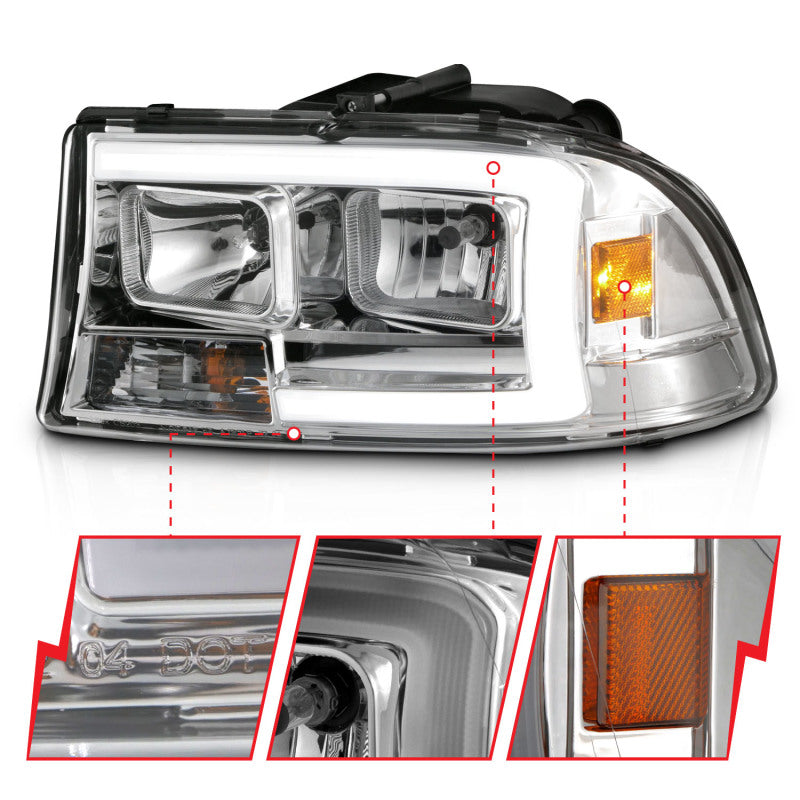 ANZO 97-04 Dodge Dakota/Durango Crystal headlight Set w/ Light Bar Chrome Housing-SR1 Performance