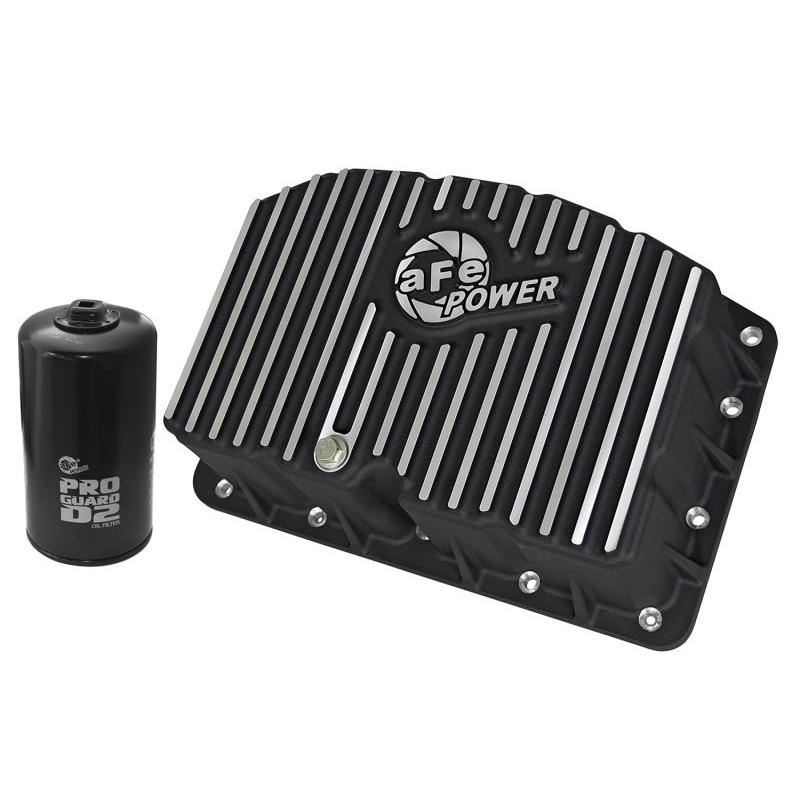 AFE Pro Series Engine Oil Pan Black w/Machined Fins; 11-16 Ford Powerstroke V8-6.7L (td)-SR1 Performance