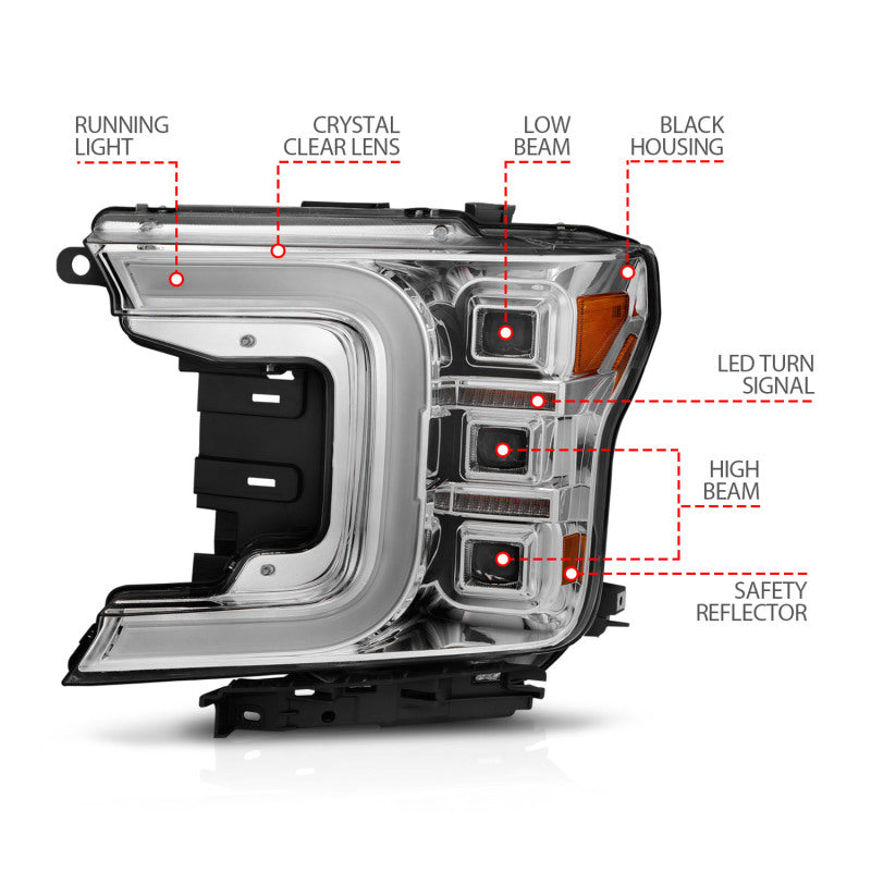 Anzo 18-20 Ford F-150 Full Led Projector Light Bar Style Headlights - Chrome Amber-SR1 Performance