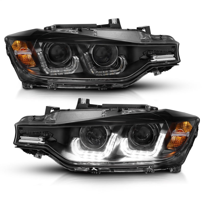 ANZO 2012-2015 BMW 3 Series Projector Headlights w/ U-Bar Black-SR1 Performance