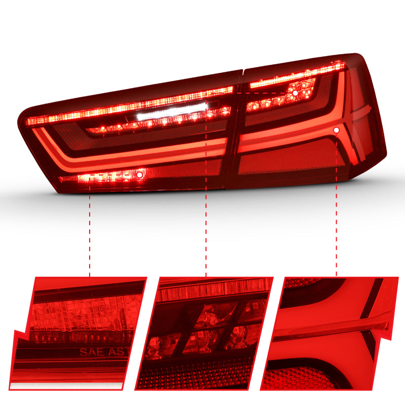 ANZO 2012-2018 Audi A6 LED Taillight Black Housing Red/Clear Lens 4 pcs (Sequential Signal)-SR1 Performance