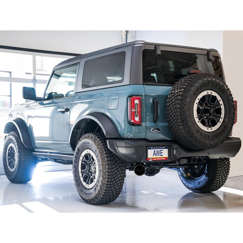 AWE Tuning 2021+ Ford Bronco 0FG Single Rear Exit Exhaust w/Diamond Black Tip & Bash Guard-SR1 Performance