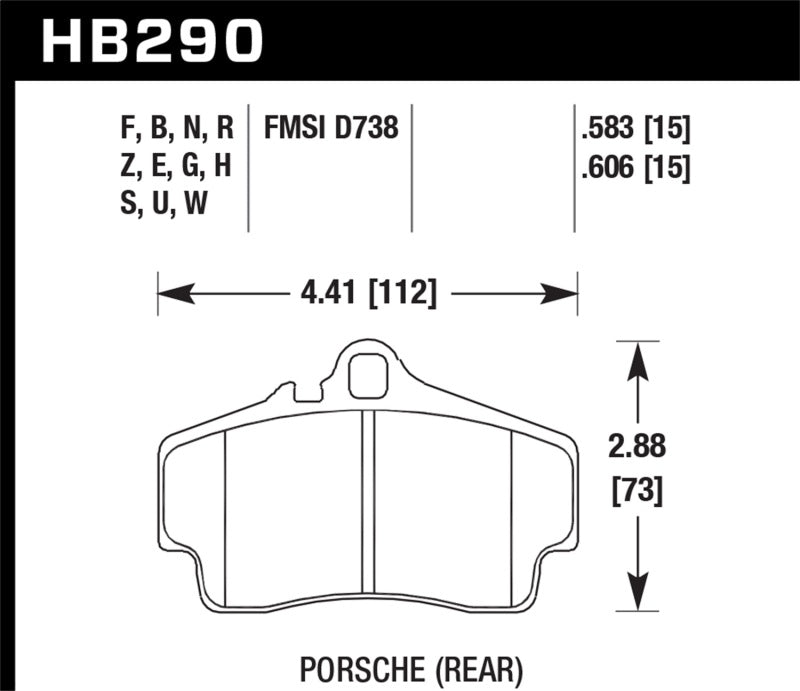 Hawk 98 Porsche 911 Targa/99-08 911 Carrera 4/00-06 Boxster S DTC-70 15mm Rear Brake Pads-SR1 Performance