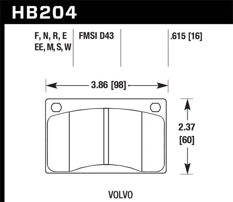 Hawk Volvo 142/145/164/240/242/244/245/262/265/1800 Black Race Brake Pads-SR1 Performance