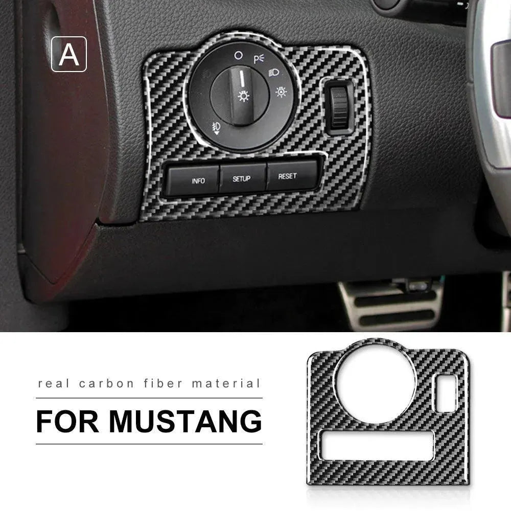 Carbon Fiber Headlight Control Trim interior Overlay For Ford Mustang 2010-2014 - carbonaddons Carbon Fiber Parts, Accessories, Upgrades, Mods