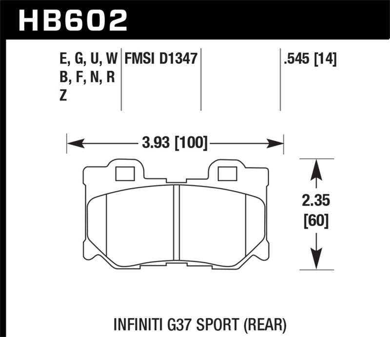 Hawk Infiniti G37 Sport HP+ Street Rear Brake Pads-SR1 Performance