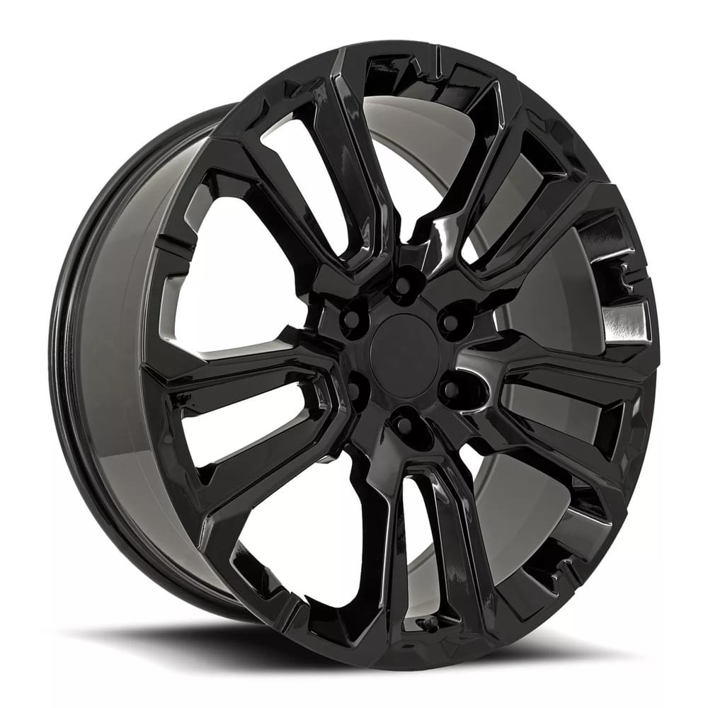 22X9 6X5.5 +28 HB 78.1 GM SPLIT 5 SPOKE REPLICA WHEEL GLOSS BLACK WITH CAP-SR1 Performance