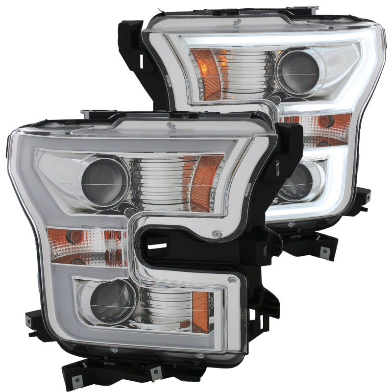 ANZO 2015-2016 Ford F-150 Projector Headlights w/ Plank Style Design Chrome w/ Amber-SR1 Performance