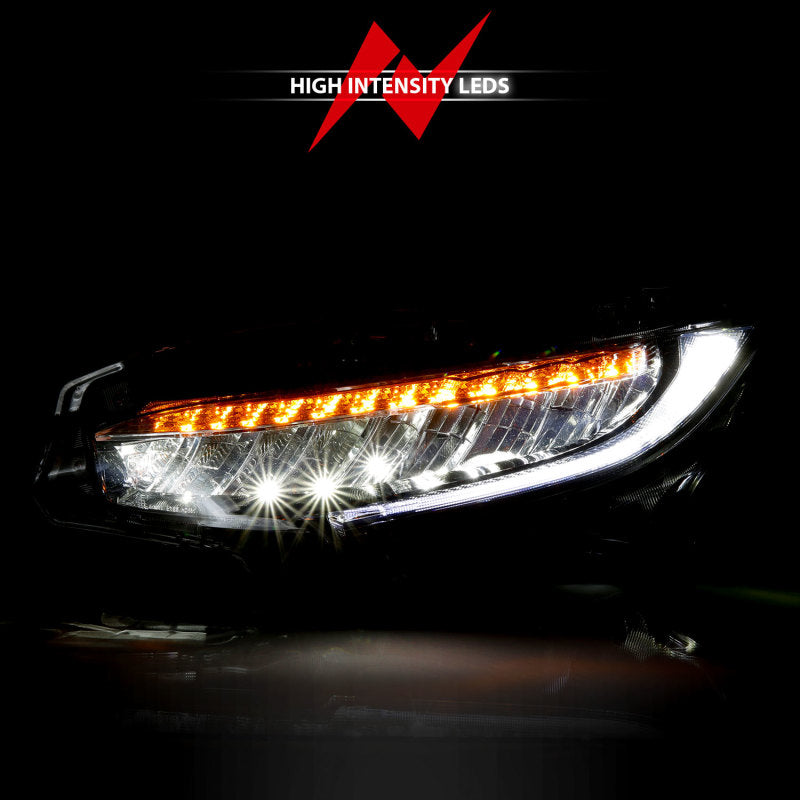 ANZO 16-17 Honda Civic Projector Headlights Plank Style Black w/Amber/Sequential Turn Signal-SR1 Performance