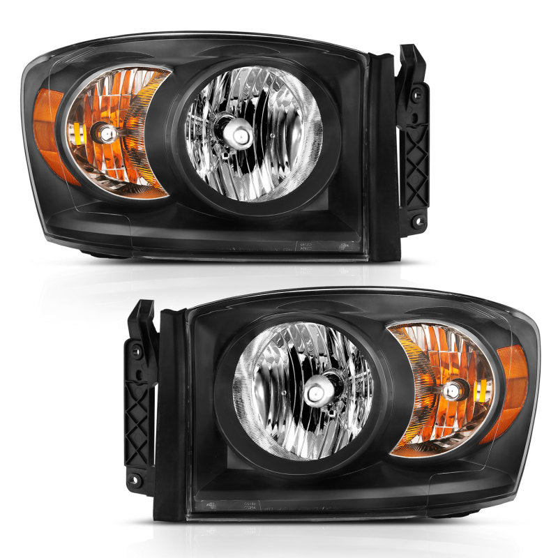 ANZO 2006-2009 Dodge Ram 1500 Crystal Headlight Black Amber-SR1 Performance