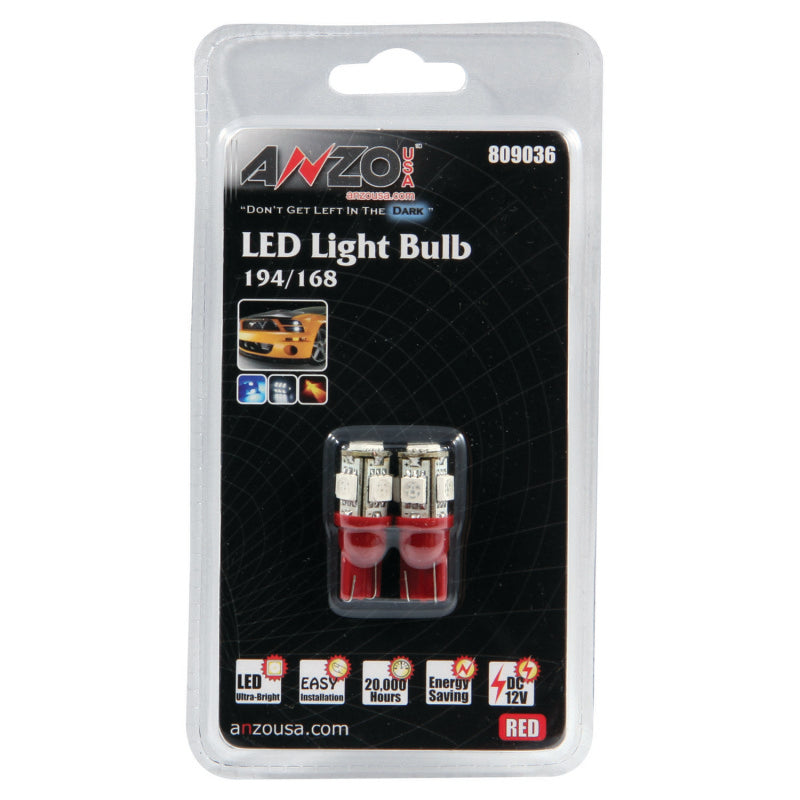 ANZO LED Bulbs Universal 194/168 Red - 5 LEDs-SR1 Performance