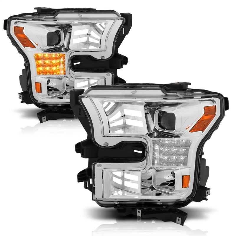 ANZO 15-17 Ford F-150 Proj Headlights w/ Plank Style Design Chrome w/ Amber Sequential Turn Signal-SR1 Performance