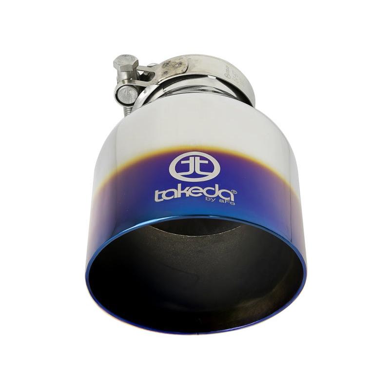 aFe Takeda 304 Stainless Steel Clamp-On Exhaust Tip 2.5in. Inlet / 4.5in. Outlet - Blue Flame-SR1 Performance