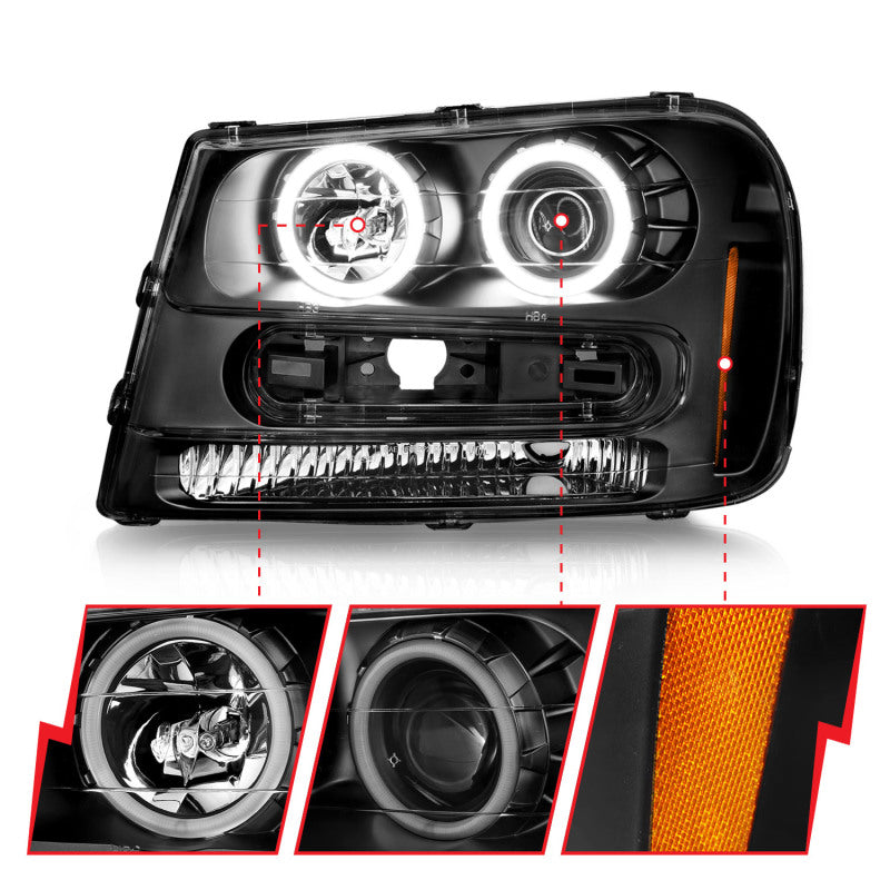ANZO 02-09 Chevrolet Trailblazer (Will Not Fit 06-09 LT) Projector Headlights w/Halo Black Housing-SR1 Performance
