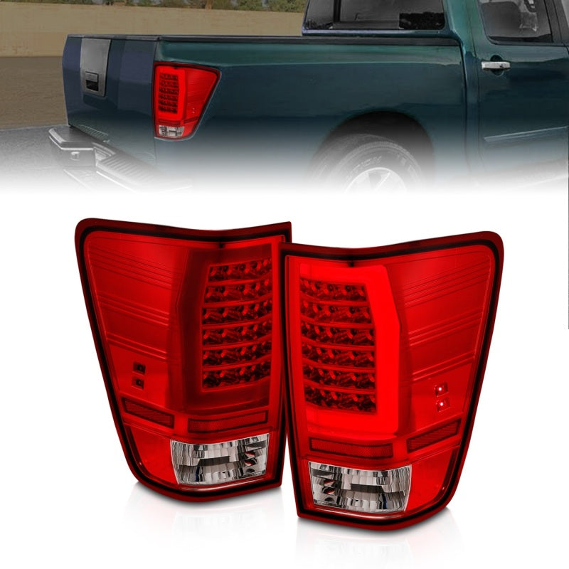 Anzo 04-15 Nissan Titan Full LED Tailights Chrome Housing Red/Clear Lens-SR1 Performance
