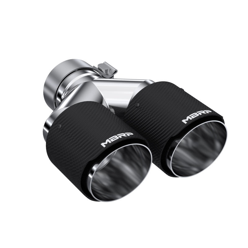 MBRP 3in ID / Dual 4in OD Out Staggered L 9.37in / R 9.87in Dual Wall Carbon Fiber Univ Exhaust Tip-SR1 Performance