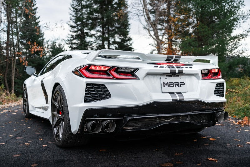 MBRP 20-23 Chevrolet Corvette C8 3in Cat Back Quad Split Rear Exit w/ Carbon Fiber Tips - T304-SR1 Performance