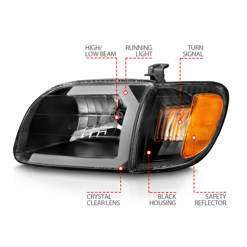 ANZO 00-04 Toyota Tundra (Fits Reg/Acc Cab Only) Crystal Headlights w/Light Bar Black w/Corner Light-SR1 Performance