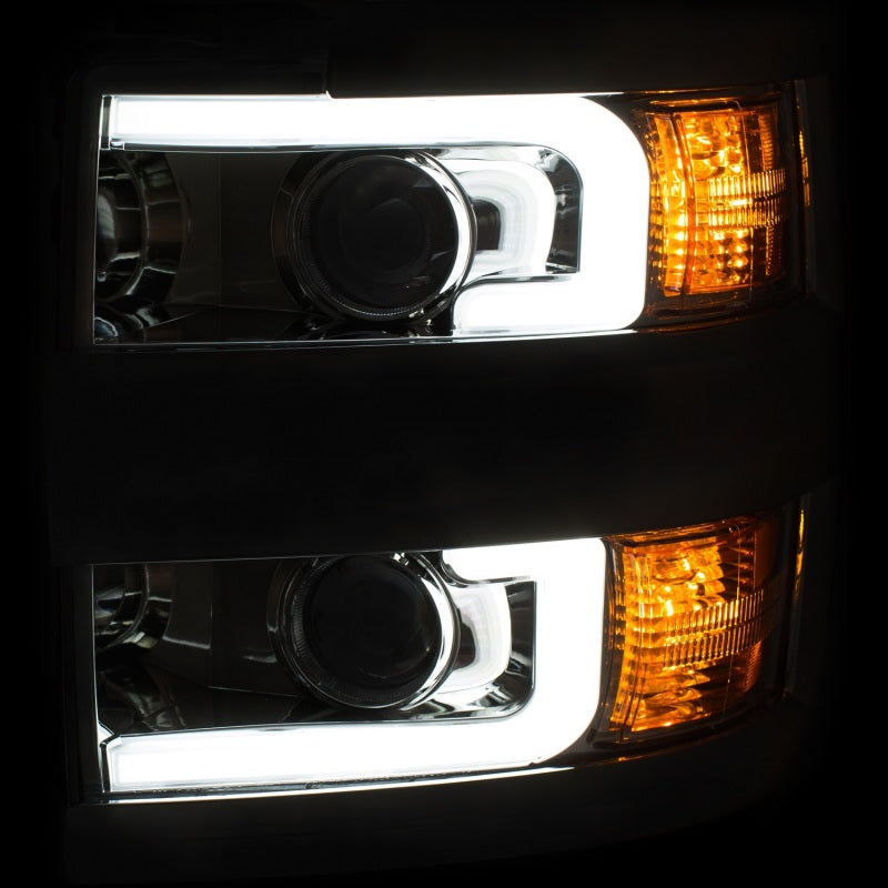 ANZO 2015-2016 Chevrolet Silverado Projector Headlights w/ Plank Style Design Chrome w/ Amber-SR1 Performance